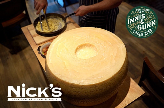 Brand new cheese wheel pasta at Nick’s