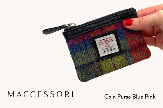 Harris Tweed coin purse in blue pink check