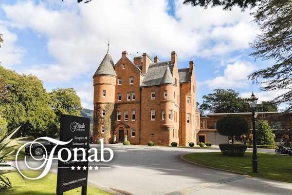 5* Fonab Castle luxury afternoon tea & spa access with outdoor hot tub for one; a truly unique hotel nestled in the heart of Highland Perthshire