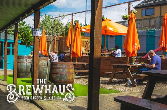 The BrewHaus pizzas or burgers